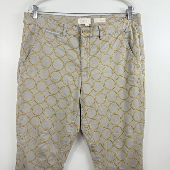 Chino by Anthropologie Relaxed Fit Embroidered Circle Pattern Pants Size 32 - Picture 3 of 13